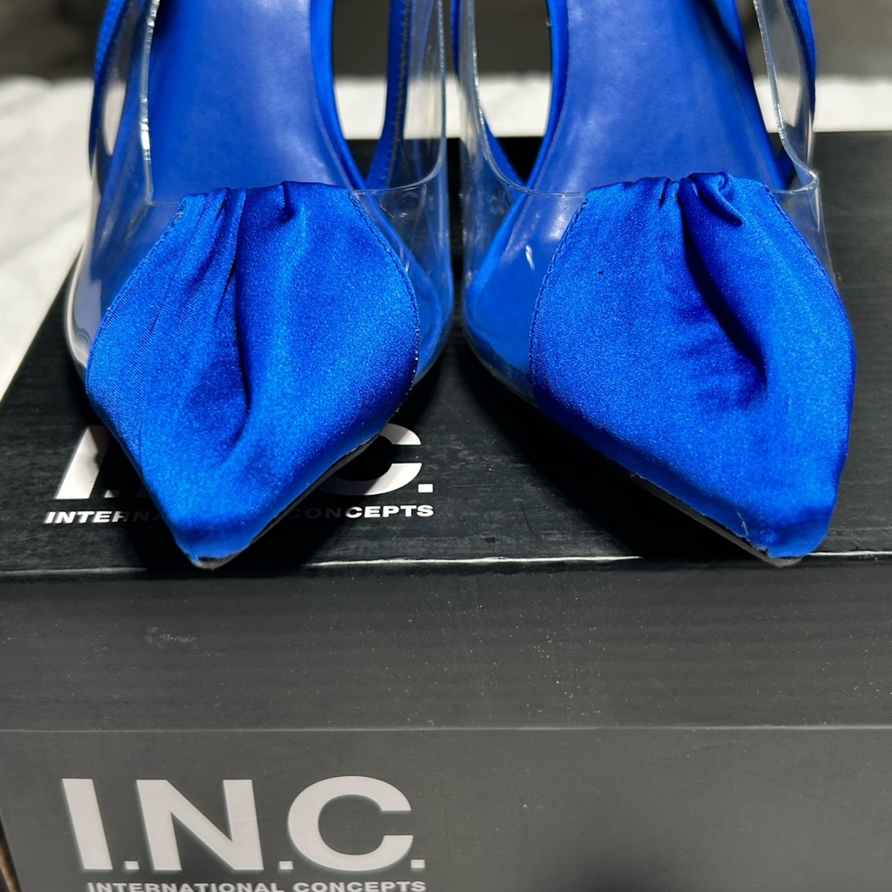 INC International Concepts Women's‎ Colbalt Satin Mixed Media Heels Sz 8 NIB - Picture 7 of 7